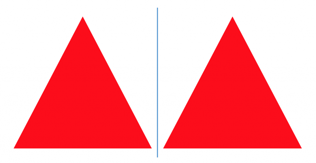 Abbildung von 2 identischen roten Dreiecken, zwischen denen eine senkrechte Linie verläuft.