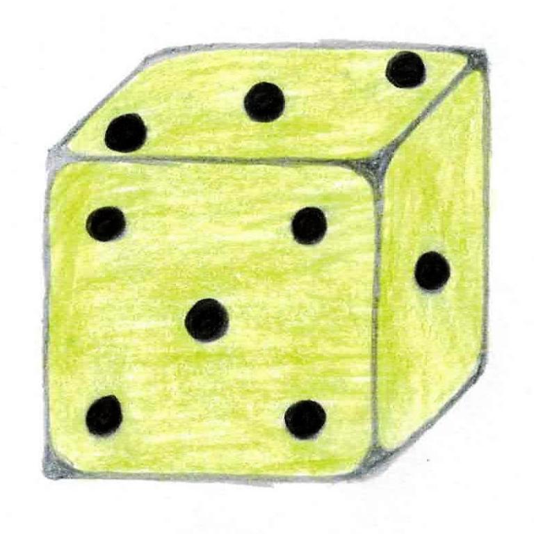 Abbildung: Zeichnung eines gelb angemalten Würfels.