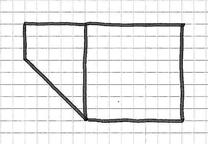 Schülerdokument: Zeichnung eines Würfels auf Kästchenpapier. Rechts: Zeichnung eines 8 mal 8 Quadrats. Links daran anschließend eines schiefen Vierecks schräg nach links.