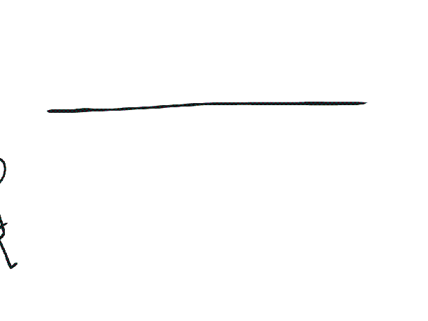 Animation zu den Kernideen des Messens: Oben: Zeichnung eines Strichs mit einem Fragezeichen darüber. Darunter: Zeichnung eines Strichmännchens, welches einen Stab in der Hand hält. Mithilfe des Stabs kann der obere Strich ausgemessen werden (langer Strich = 4 Stäbe).