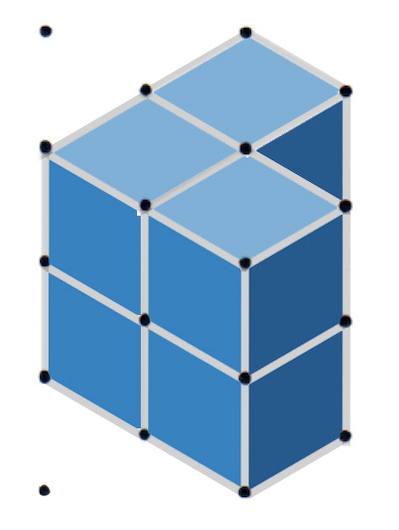 Abbildung eines Würfelgebäudes auf Isometriepapier.