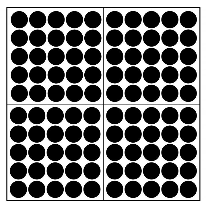 Hunderterpunktefeld mit vier 5 mal 5 Punkten.